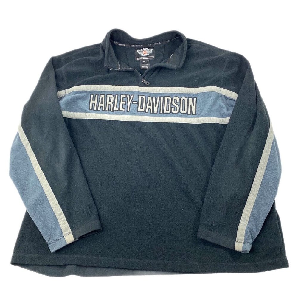 Vintage Harley Davidson 1/4 Zip Black Embroidered Fleece Sweatshirt Men's 3X